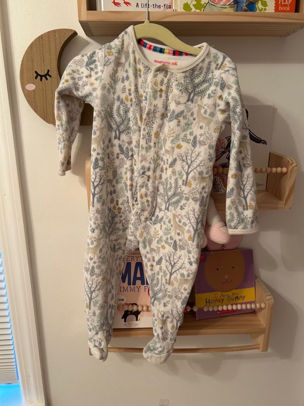 Magnetic Me Ivory Footed Baby Sleeper with Gray and Mustard Woodland Print